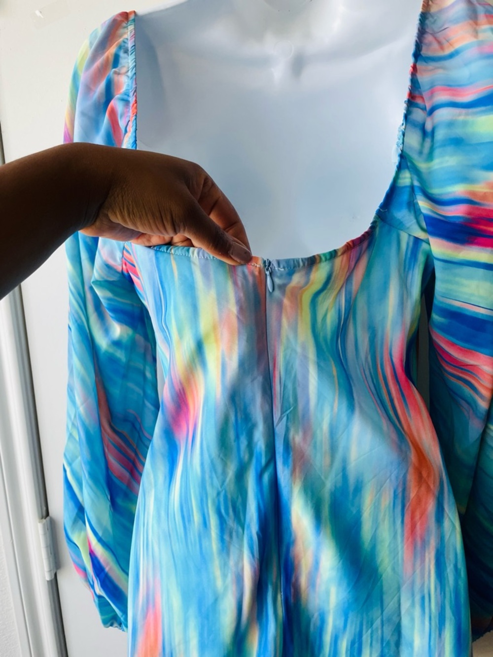 Hello Molly Blue Multi-Color Watercolor Long Sleeve Mini Dress - Picture 7 of 9